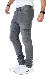 Styleko Herren Cargo Jeans Hose Stretch 8003 Dunkelblau/Weiß/Blau
