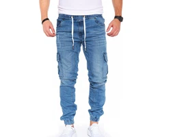 Styleko Herren Cargo Jeans Hose Stretch 8003 Dunkelblau/Weiß/Blau