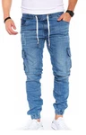 Styleko Herren Cargo Jeans Hose Stretch 8003 Dunkelblau/Weiß/Blau