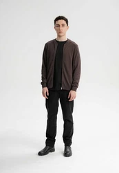 MELA Cardigan Herren Strick Jacke SHAMIAL Dunkelbraun/Dunkelrot/Braun/Grau