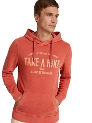 TOM TAILOR Rundhalspullover Hoodie mit Print Orange/Hellblau/Rot/Beige/Braun
