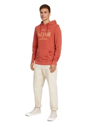 TOM TAILOR Rundhalspullover Hoodie mit Print Orange/Hellblau/Rot/Beige/Braun