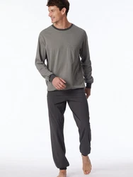 Schiesser Pyjama Comfort Essentials Dunkelgrau/Grau/Hellgrau/Khaki/Braun