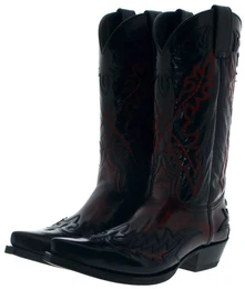 9669 CUERVO MICK Schwarz Rot Cowboystiefel Rahmengenht Herren Westernreitstiefel