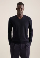seidensticker Strickpullover V-Neck Dunkelblau/Blau