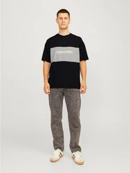 JACK & JONES T-Shirt 'JJELegacy' BLOCKING TEE SS O-NECK Dunkelblau/Dunkelgrau/Schwarz