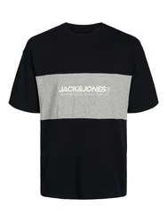 JACK & JONES T-Shirt 'JJELegacy' BLOCKING TEE SS O-NECK Dunkelblau/Dunkelgrau/Schwarz