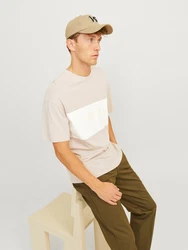 JACK & JONES T-Shirt 'JJELegacy' BLOCKING TEE SS O-NECK kitt/naturweiß