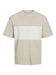 JACK & JONES T-Shirt 'JJELegacy' BLOCKING TEE SS O-NECK kitt/naturweiß