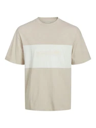 JACK & JONES T-Shirt 'JJELegacy' BLOCKING TEE SS O-NECK kitt/naturweiß