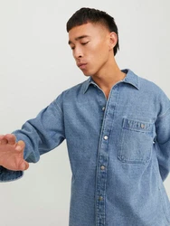 Jack & Jones Langarmhemd JORSANTORINI DENIM OVERSHIRT LS SN Dunkelblau/Hellblau/Blau