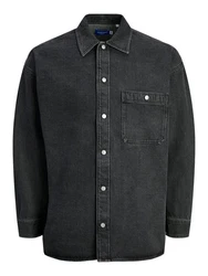Jack & Jones Langarmhemd JORSANTORINI DENIM OVERSHIRT LS SN Dunkelgrau/Schwarz/Grau