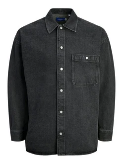 Jack & Jones Langarmhemd JORSANTORINI DENIM OVERSHIRT LS SN Dunkelgrau/Schwarz/Grau