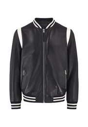 Lederjacke VARSITY BOMBER Gerippter Ausschnitt, superweiches Leder, Paneele