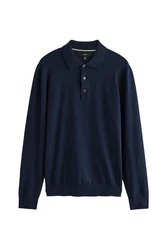Next Langarm-Poloshirt Slim Fit Dunkelblau/Blau