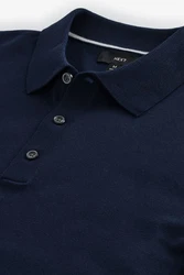 Next Langarm-Poloshirt Slim Fit Dunkelblau/Blau