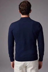 Next Langarm-Poloshirt Slim Fit Dunkelblau/Blau