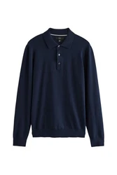 Next Langarm-Poloshirt Slim Fit Dunkelblau/Blau