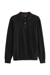 Next Langarm-Poloshirt Slim Fit Schwarz