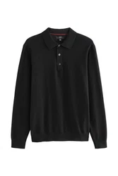 Next Langarm-Poloshirt Slim Fit Schwarz