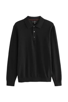 Next Langarm-Poloshirt Slim Fit Schwarz