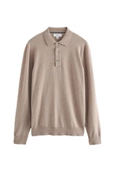 Next Langarm-Poloshirt Slim Fit Braun/Beige/Khaki/Grau