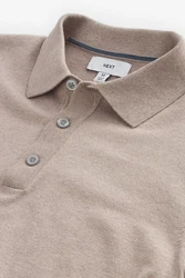 Next Langarm-Poloshirt Slim Fit Braun/Beige/Khaki/Grau