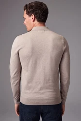Next Langarm-Poloshirt Slim Fit Braun/Beige/Khaki/Grau