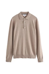Next Langarm-Poloshirt Slim Fit Braun/Beige/Khaki/Grau
