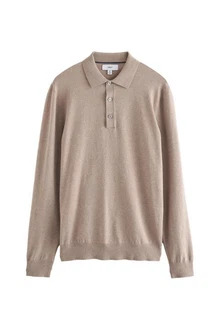 Next Langarm-Poloshirt Slim Fit Braun/Beige/Khaki/Grau
