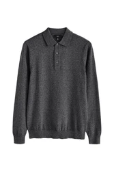 Next Langarm-Poloshirt Slim Fit Dunkelgrau/Grau/Hellgrau