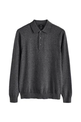 Next Langarm-Poloshirt Slim Fit Dunkelgrau/Grau/Hellgrau