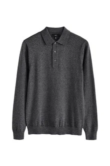 Next Langarm-Poloshirt Slim Fit Dunkelgrau/Grau/Hellgrau