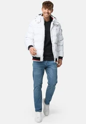 Indicode Herren Marlon Steppjacke in Daunenjacken-Optik Winterjacke Übergangsjacke Weiß/Creme/Schwarz/Silber
