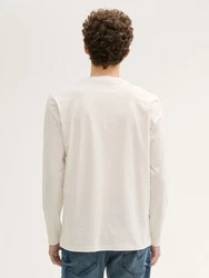 TOM TAILOR Denim Langarmshirt mit Logo Print Creme/Braun/Khaki/Beige/Grau