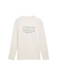 TOM TAILOR Denim Langarmshirt mit Logo Print Creme/Braun/Khaki/Beige/Grau