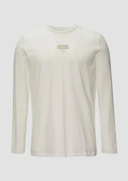 Langarmshirt Logo-Shirt mit Rollkante und Flammgarnstruktur Logo