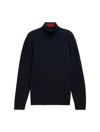 Strickpullover Basic Rollkragenpullover mit Logo Stickerei