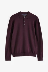 Next Polokragenpullover Langarm-Poloshirt Regular Fit Dunkelrot/Bordeaux/Dunkelblau/Lila