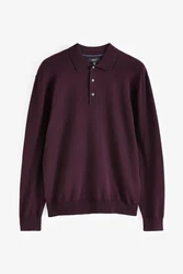 Next Polokragenpullover Langarm-Poloshirt Regular Fit Dunkelrot/Bordeaux/Dunkelblau/Lila