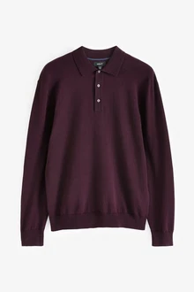 Next Polokragenpullover Langarm-Poloshirt Regular Fit Dunkelrot/Bordeaux/Dunkelblau/Lila