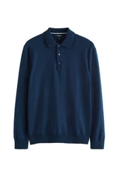 Next Polokragenpullover Regular Fit Poloshirt aus Strick Dunkelblau/Blau