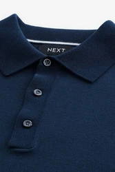 Next Polokragenpullover Regular Fit Poloshirt aus Strick Dunkelblau/Blau