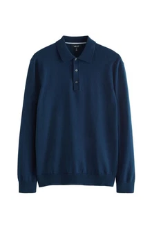 Next Polokragenpullover Regular Fit Poloshirt aus Strick Dunkelblau/Blau