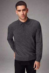 Next Polokragenpullover Langarm-Poloshirt Regular Fit Dunkelgrau/Dunkelblau/Hellgrau/Grau
