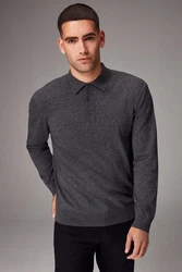 Next Polokragenpullover Langarm-Poloshirt Regular Fit Dunkelgrau/Dunkelblau/Hellgrau/Grau