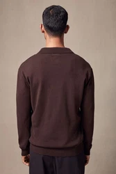 Next Polokragenpullover Regular Fit Langarm-Strickpulli Dunkelbraun/Braun/Grau