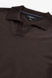 Next Polokragenpullover Regular Fit Langarm-Strickpulli Dunkelbraun/Braun/Grau