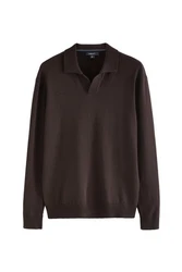 Next Polokragenpullover Regular Fit Langarm-Strickpulli Dunkelbraun/Braun/Grau