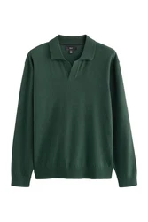 Next Polokragenpullover Regular Fit Langarm-Strickpulli Grün/Dunkelgrün